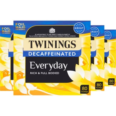 Twinings Everyday Decaf Tea | Classic Blend, Rich & Well Rounded Decaffeinated Black Tea | Multipack Bulk Buy, 320 (4 x 80) Biodegradable Tea Bags