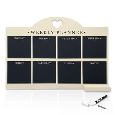 Empire Weekly Planner and Menu Board for Kitchen, Work Planner Blackboard, Wall Mounted Daily Planner with a Pen, to Do List, Dry Erase Meal Planner with White Cloth for Office & Home (Large, Cream)