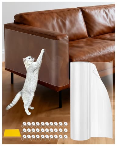 Anti Cat Scratch Furniture Protector - 30 x 500cm, Strong Adhesion Sofa Protectors from Pets, Durable PET Material, No Residue, with Scraper & 30 Pins, Stop Scratching for Sofa, Door, Wall, Carpet