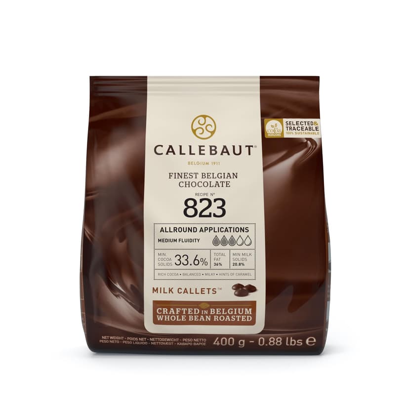 Callebaut 823 Finest Belgian Milk Chocolate Couverture Callets 33.6% Cocoa 400g