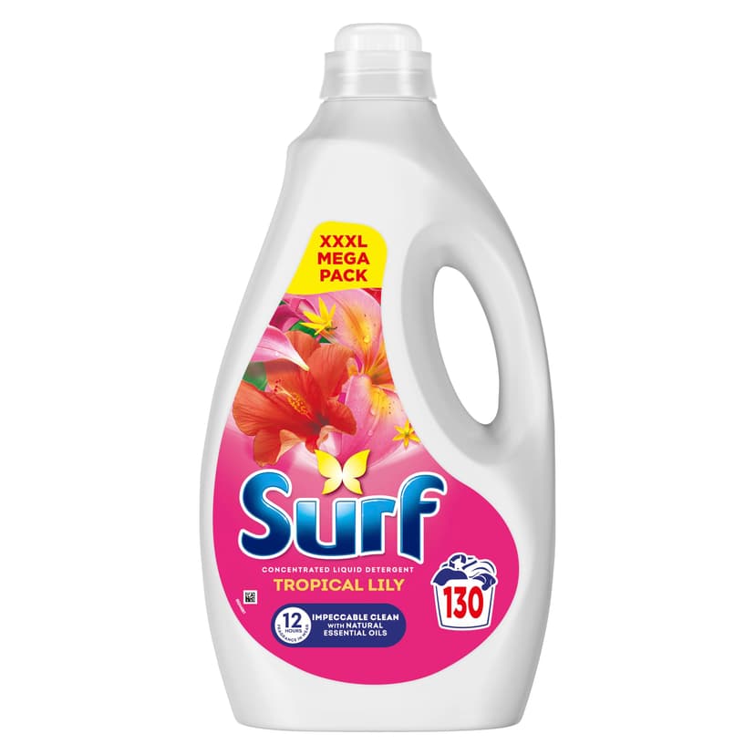 Surf Tropical Lily Laundry Washing Liquid Detergent with a joy-infused fragrance & natural essential oils lasting up to 12 hours in wear for brilliantly clean results 130 washes 3.5 L
