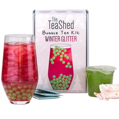 Winter Glitter Christmas Bubble Tea Kit Gift Box |Glitter Cranberry Bubble Tea Syrup, Apple Popping Boba, Premium Tea and Paper Straws | Makes 3 Bubble Teas | Vegan | by THE TEASHED