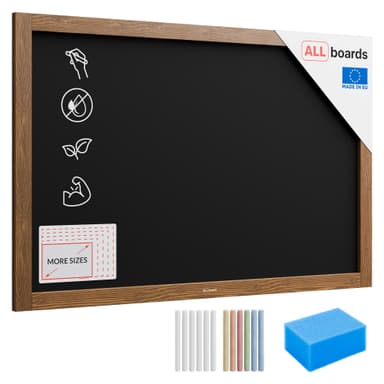 ALLboards Chalkboard with Varnished Wooden Frame 90x60cm, Chalk Writing Board, Blackboard