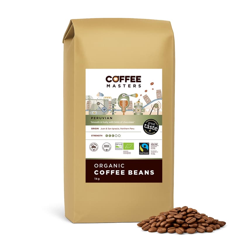 Coffee Masters Peruvian, Organic, Fairtrade, Coffee Beans - Great Taste Award Winner 2018 (1 Pack x 1 Kg)