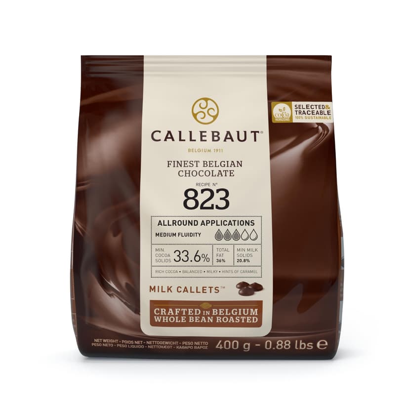 Callebaut 823 Finest Belgian Milk Chocolate Couverture Callets 33.6% Cocoa 400g