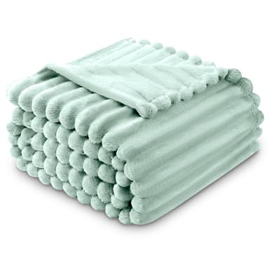 GC GAVENO CAVAILIA Fleece Blankets Double (150x200cm) - Ribbed Cosy Bed Throw Blanket - Exra Warm Throws for Sofas, Chair, Couch, Settee - Snuggle Blankets & Throws - Super Soft - Duck Egg