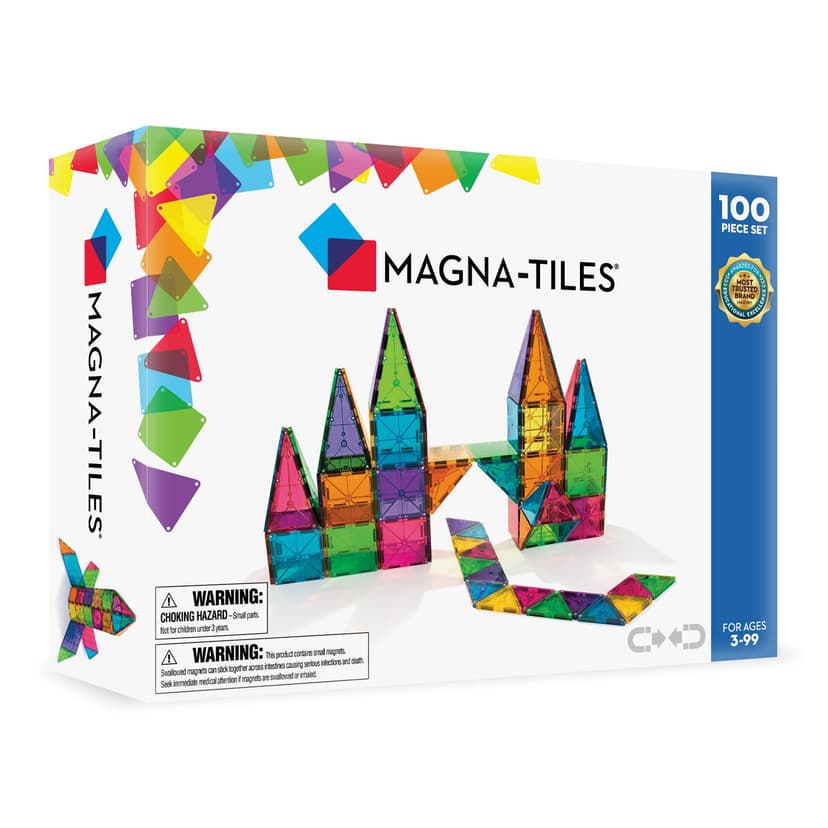 MAGNA-TILES Classic 100-Piece Magnetic Construction Set, The ORIGINAL Magnetic Building Brand, Rainbow