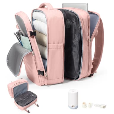suradar Vacuum Backpack Travel Bags with Pump Compression Vacpack Backpack with Vacuum Compression Easyjet Cabin Bag 45x36x20 Underseat Expandable Easy Jet Cabin Baggage Pink