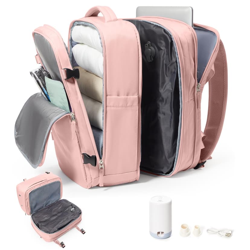 suradar Vacuum Backpack Travel Bags with Pump Compression Vacpack Backpack with Vacuum Compression Easyjet Cabin Bag 45x36x20 Underseat Expandable Easy Jet Cabin Baggage Pink
