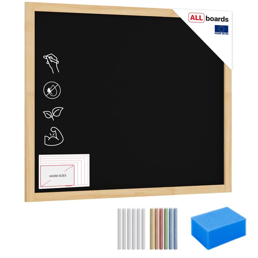ALLboards Black Chalkboard with Natural Wooden Frame 100x80cm, Chalk Writing Board, Blackboard