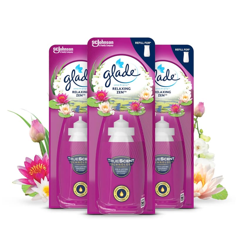 Glade Sense & Spray Air Freshener Refill, Motion Activated Automatic Room Spray and Odour Eliminator for Home, Relaxing Zen, Pack of 3 (3 x 18ml)