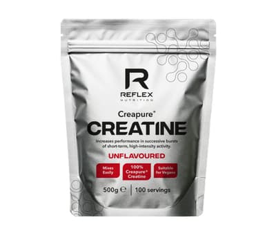 Reflex Nutrition Creapure® Creatine Monohydrate Powder Unflavoured - 100% Creatine for Strength, Muscle Gains & Recovery - No Fillers or Additives - 500g (Vegan Creatine 5g per Serving, 100 Servings)