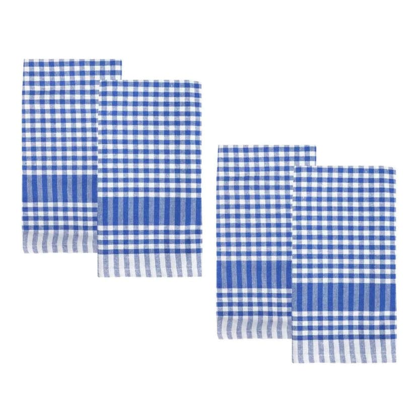 Talking Tables 4 x Blue Gingham Kitchen Tea Towels Table Linen Fabric Dish Cloths Large Checkered Cloth Napkins Absorbent Durable Soft Cotton Quick Drying, ECO Packaging 45 x 45cm