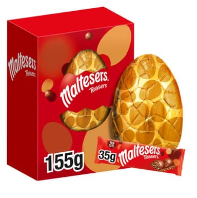 Maltesers Teasers Milk Chocolate Large Easter Egg 155g – Milk Chocolate Hollow Egg with 2 Maltesers Teasers Bags of Maltesers, Easter Chocolate Gift, Egg Hunt Treat, Basket Filler & Sharing