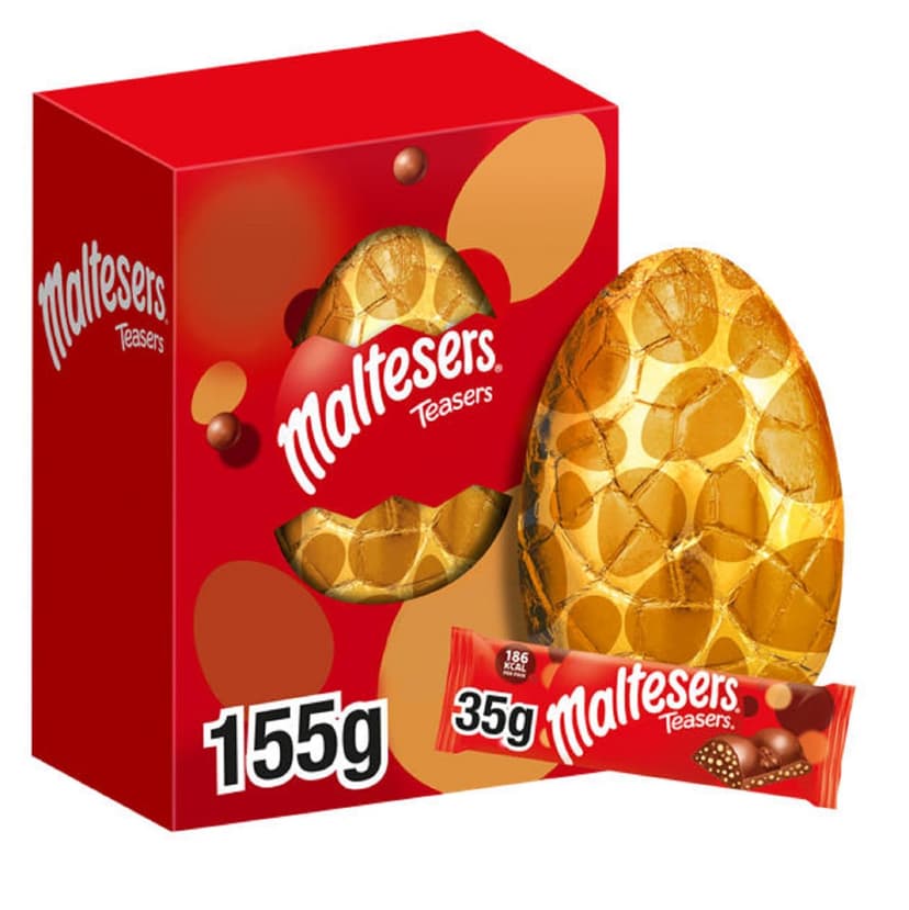 Maltesers Teasers Milk Chocolate Large Easter Egg 155g – Milk Chocolate Hollow Egg with 2 Maltesers Teasers Bags of Maltesers, Easter Chocolate Gift, Egg Hunt Treat, Basket Filler & Sharing