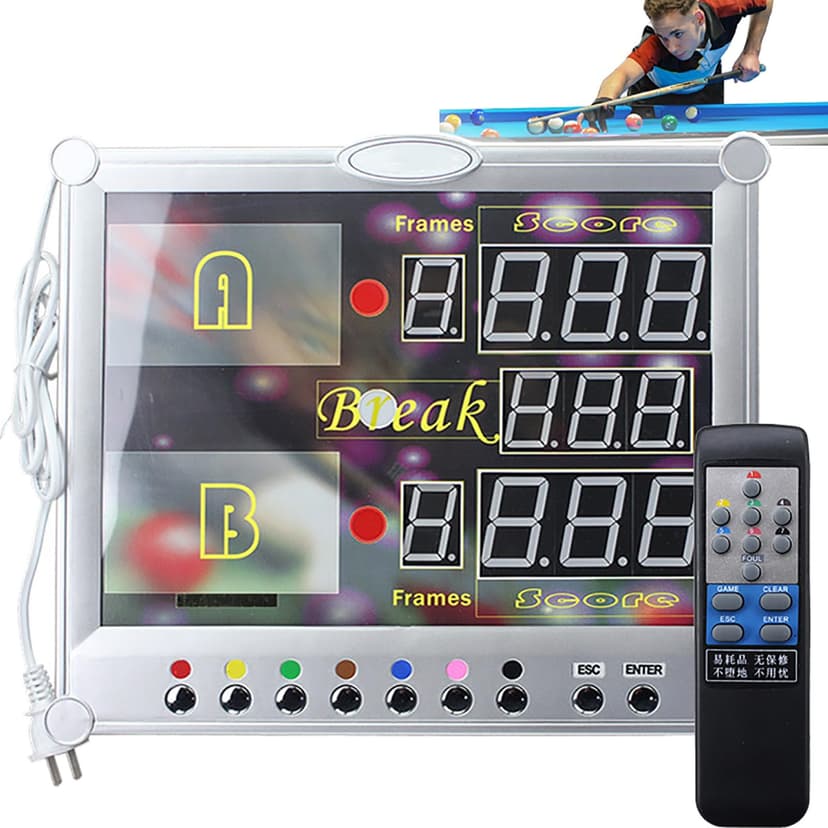 HDaspijh Snooker Scoreboard, Snooker Pool Billiard Sport Game Electronic Scoreboard Counter with Wireless Remote Control, LED Digital Display Wall-Mount Scoreboard