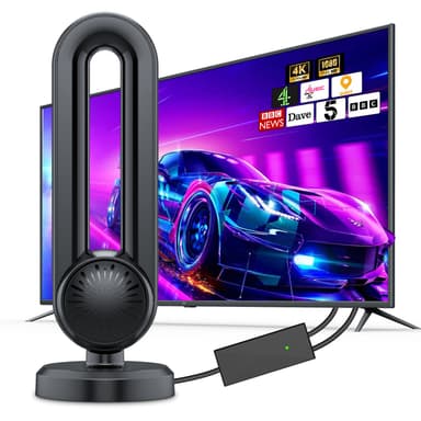 Indoor TV Aerial, 2025 Smart TV ariels indoor with Signal Booster 560+ Miles Range Reception, Freeview aerial for smart TV 4K 1080P HD Local Channels and All Older television-18ft Aerial Cable