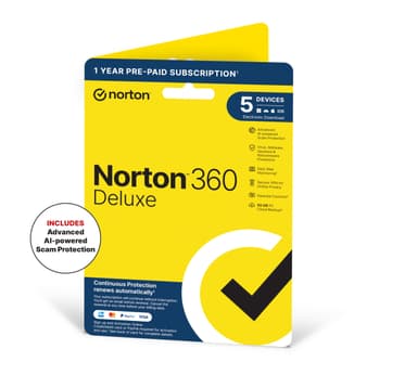 Norton 360 Deluxe 2026, Antivirus software for 5 Devices and 1-year subscription with automatic renewal, Includes Secure VPN and Password Manager, PC/Mac/iOS/Android, Activation Code by Post
