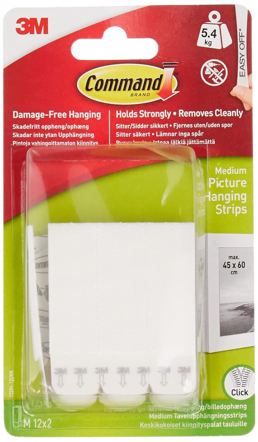Command Picture Hanging Strips, Standard - 12 Pairs (24 Strips) Adhesive Strips, White - Damage Free Hanging for Pictures, Frames, Mirrors, Wall décor and Signs - Holds up to 5 kg
