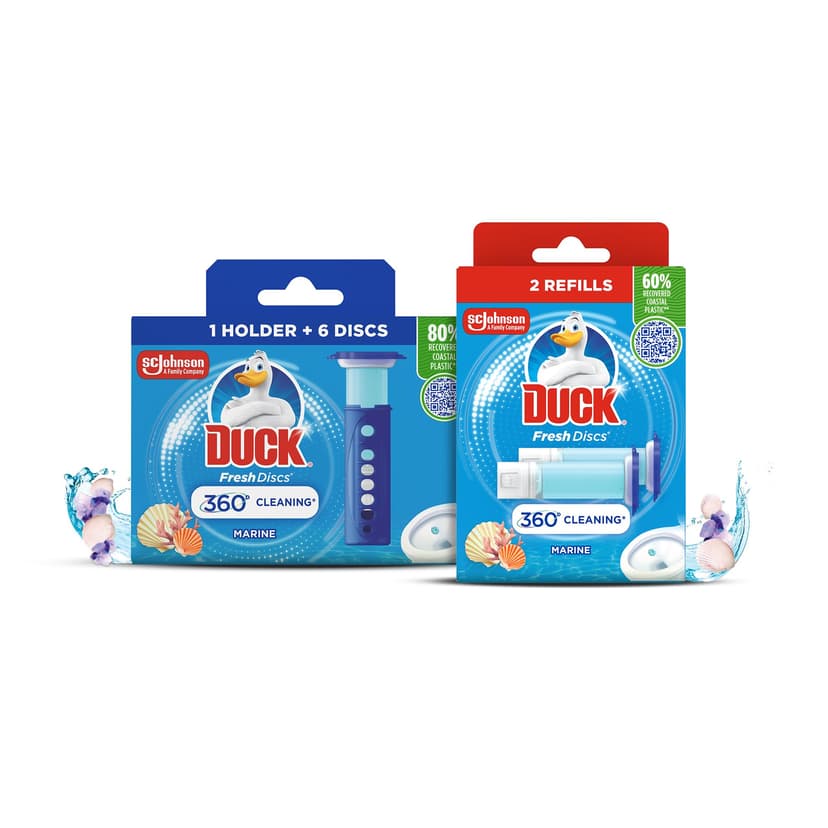 Duck Fresh Discs Toilet Cleaner Starter Kits, Fights Stains That Harbour Germs, Prevents Limescale Build Up, Marine, Starter Kit (1 Holder + 3 Refill Tubes)