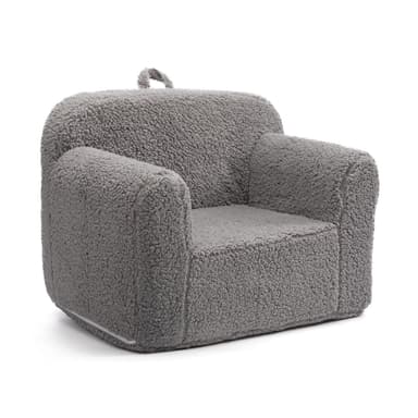 BEJOY Kids Sofa Ultra-Soft Snuggle Foam Filled Chair, Single Cuddly Sherpa Reading Couch for Boys and Girls, Grey