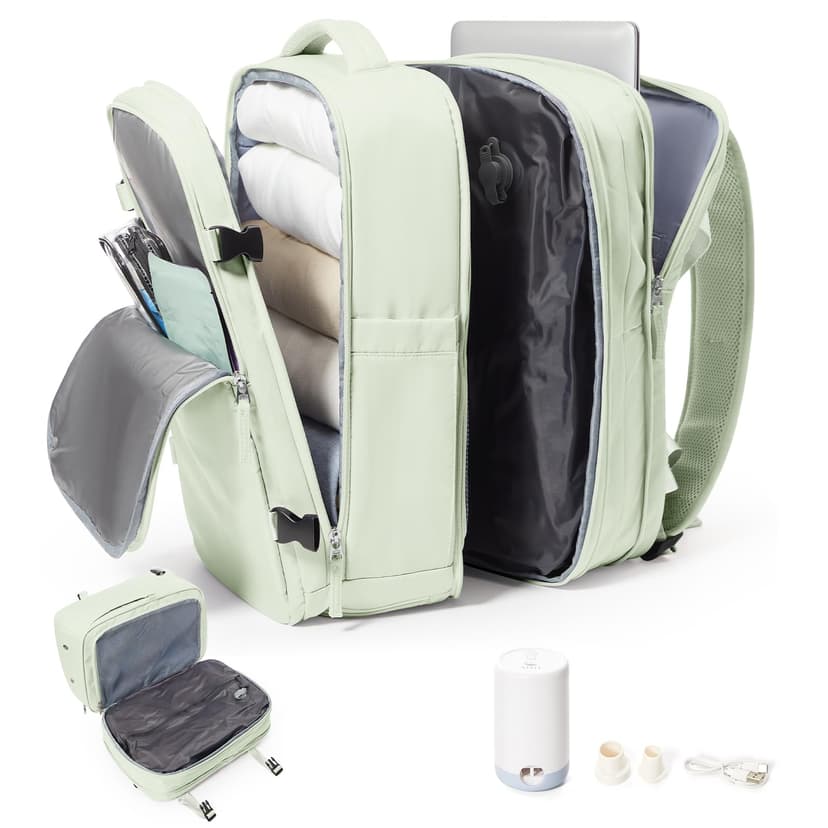 suradar Vacuum Backpack Travel Bags with Pump Compression Vacpack Backpack with Vacuum Compression Easyjet Cabin Bag 45x36x20 Underseat Expandable Easy Jet Cabin Baggage Mint Green