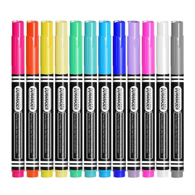 DumanAsen New Version 12pcs Chalk Pens for blackboard, Liquid Chalk pens for Chalkboard and Glass, Acrylic Calendar Planning Board, Whiteboard pens for Window Christmas Halloween, Chalk Pens 12 Pcs