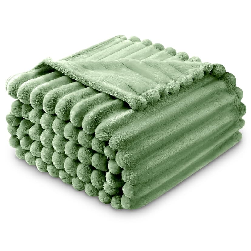 GC GAVENO CAVAILIA Fleece Blankets Double (150x200cm) - Ribbed Cosy Bed Throw Blanket - Exra Warm Throws for Sofas, Chair, Couch, Settee - Snuggle Blankets & Throws - Super Soft - Green