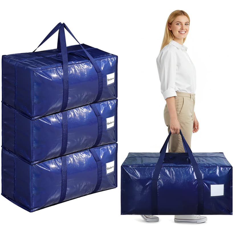 Dntorx 4 Pack Oversized Moving Bags, Heavy-Duty Moving Boxes or Packing Bags with Extra-large Zip Opening, Moving Supplies for College Halls Travelling Camping, Tough Handles, 90L/19.8Gallon, Blue