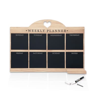 Empire Weekly Planner and Menu Board - Blackboard Wall Mounted Daily To Do List Meal Planner with White Cloth for Office & Home (Standard, Wood)