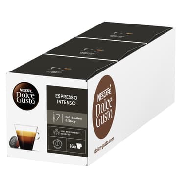 NESCAFÉ DOLCE GUSTO Espresso Intenso Coffee Pods - total of 48 Espresso Intenso Coffee pods- Medium Roast with Velvety Crema- Intensity 7 - (3 Packs)