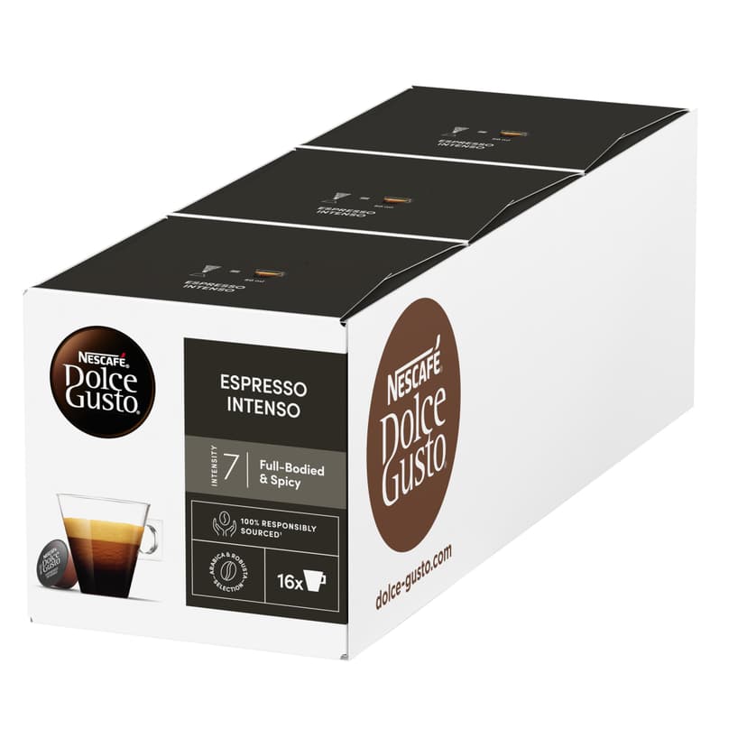 NESCAFÉ DOLCE GUSTO Espresso Intenso Coffee Pods - total of 48 Espresso Intenso Coffee pods- Medium Roast with Velvety Crema- Intensity 7 - (3 Packs)