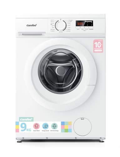 COMFEE' Freestanding Washing Machine,9KG Load,1400RPM,Steam Wash,Slim Design,Quick Wash,BLDC Durable Inverter Motor,White-CFE12EW90/W