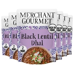 Merchant Gourmet Ready-to-eat Black Dhal, Pack of 6 x 280g Pouches - Source of Protein, High Fibre, Vegan. Cooked with Black Lentils & Coconut Cream, Plant-Based Ready-Meal Option