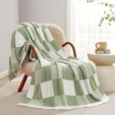 Snuggle Sac Checkered Blanket, Sage Green Throw Blanket for Couch Plaid Microfiber Fluffy Warm Cozy Fuzzy Soft Throw Blanket Reversible Checker Blankets for Sofa, Chair, Bed, 50x60 inches - Snuggle Chair deal on Amazon UK