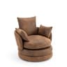 Brown Faux Leather Swivel Cuddle Chair – Snuggle Chairs for Adults, Swivel Accent Chair with Cushions, Cuddle Chairs for Living Room