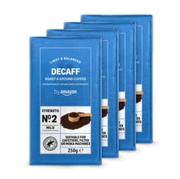 by Amazon Decaffeinated Ground Coffee, Light Roast, 1kg (4 Packs of 250 g)