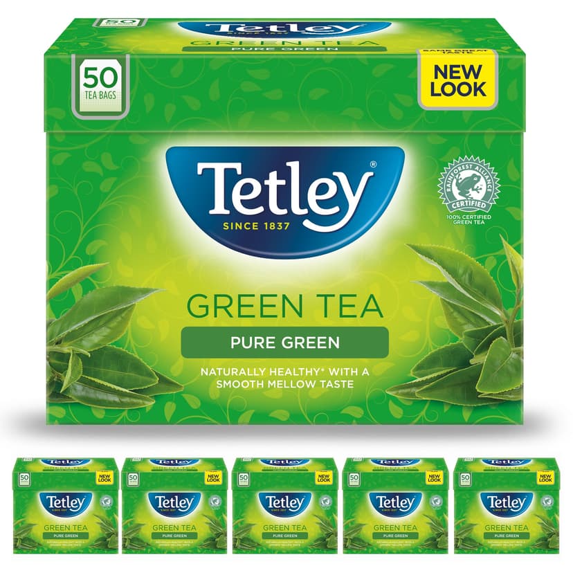 Tetley Pure Green Tea Bags - Naturally Smooth & Refreshing - Plant-Based Teabags - Rainforest Alliance Certified - Perfect for a Relaxing Moment - 300 Teabags (6x50)