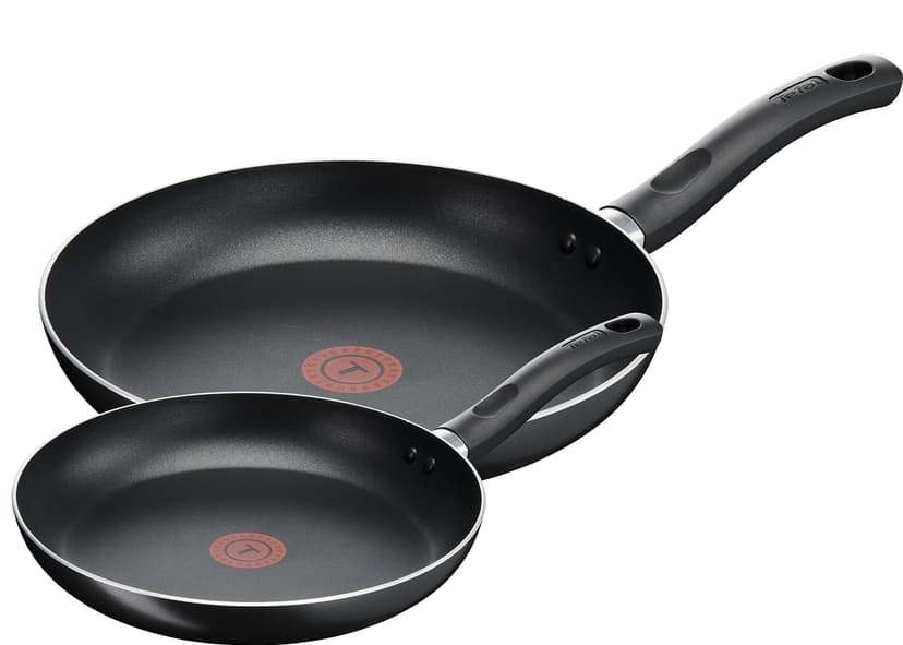 Tefal Taste Twin Frying Pan Set, 20cm & 28cm Non-Stick Aluminium Pans, Thermo-Spot Heat Indicator, Lightweight, All Hobs Except Induction, Black - B189S244
