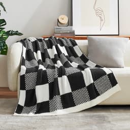 Snuggle Sac Checkered Blanket, Animal Pattern Throw Blankets Plaid Throw Blanket for Couch Microfiber Soft Throw Blanket for Sofa, Chair, Bed (Checker Black White, Twin(60"x80"))