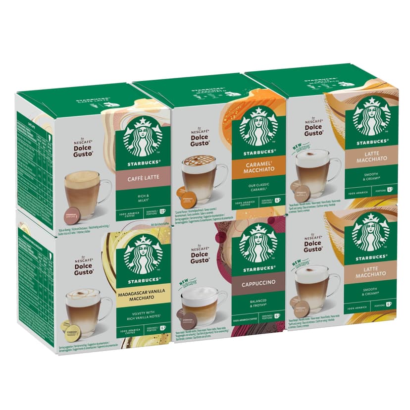 STARBUCKS White Coffee Cup Variety Pack by NESCAFÉ Dolce Gusto, Coffee Capsules 6 x 12 (72 Capsules) – Amazon Exclusive