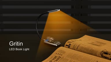 Gritin 9 LED Clip on Book Light, 3 Eye-Protecting Modes Flexible Reading Light Book Lamp (Warm&Cool White) -Stepless Dimming, Rechargeable, Long Battery Life, 4-Level Power Indicator