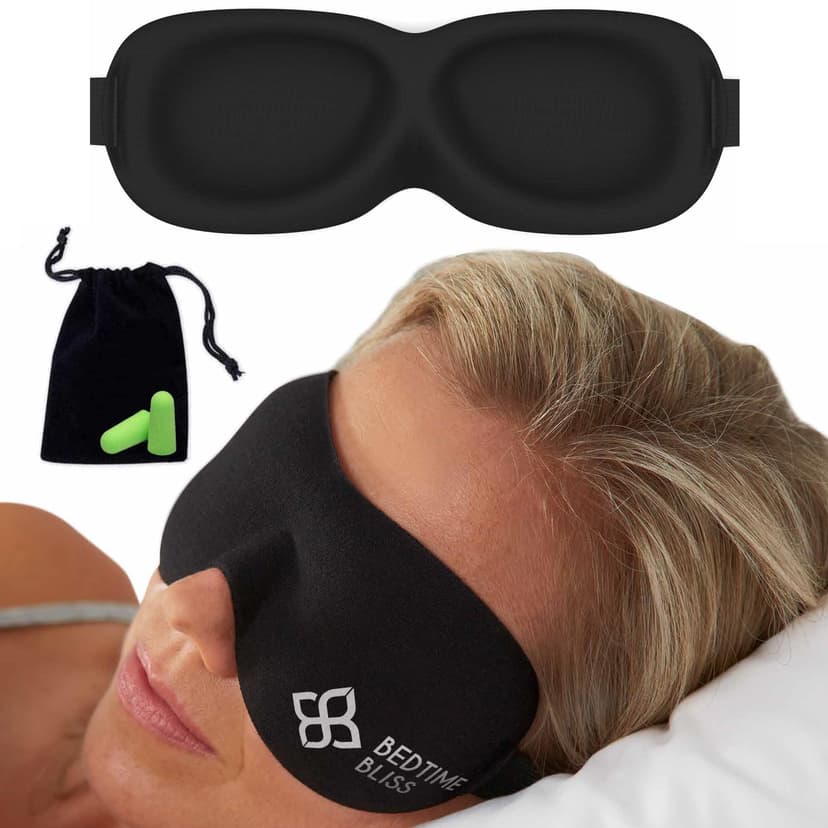 Eye Mask for Sleeping | Sleep Mask Men/Women Better Than Silk Our Luxury Blackout Contoured Eye Masks are Comfortable - This Sleeping mask Set Includes Carry Pouch and Ear Plugs
