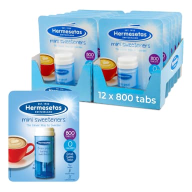 Hermesetas Mini Sweeteners 800 Tablets – Zero Calorie Sugar Free Table-Top Dispenser (Pack of 12)