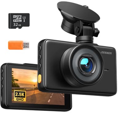 iZEEKER 2.5K Dash Cam, 1440P QHD Car Camera with Free 32GB Card, 3" IPS Display, Night Vision, WDR, 170°Wide Angle, Loop Recording, G-Sensor Emergency Recording, 24H Parking Mode, Type C