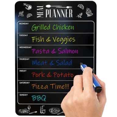 A4 Weekly Meal Planner Dry Erase Board - Fridge Kitchen Blackboard Magnetic Meal Planner - Grocery List - Magnet