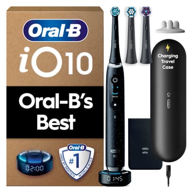 Oral-B iO10 Electric Toothbrushes Adults, Gifts For Women / Men, 1 Handle, 3 Toothbrush Heads, Charging Travel Case, Toothbrush Head Holder, 7 Modes, 2 Pin Plug, Cosmic Black, Oral B IO Toothbrush