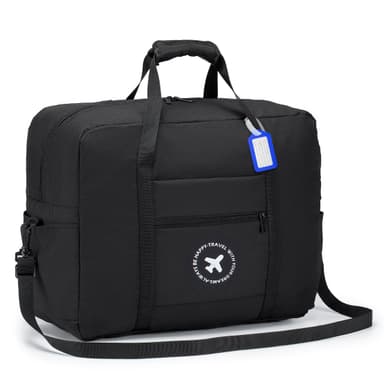 BAGZY Cabin Bag 45x36x20 for easyJet Underseat Cabin Bag, Large Foldable Duffel Bag Nylon Holdall Hand Luggage Case Carry on Luggage Flight Bag Baggage Organiser Storage 40L (Black)