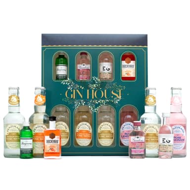 Flavoured Gin Gift Set - Premium 4x5cl Gordons Pink, Edinburgh Rhubarb and Ginger, Tanqueray, Dockyard Orange, 4x125ml Fentimans Tonic Cocktail Mixers - Gin Gifts for Women, Men, Birthday, Fathers Day