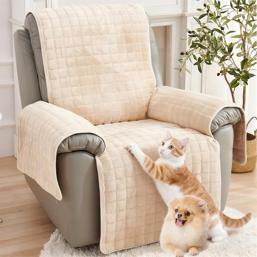 ZGDDPZA Recliner Chair Cover with Armrests, Non-Slip Thickened Flannel Sofa Protector for 1/2/3 Seater Armchairs, Soft Warm Snuggle Chair Cover for Pets and Kids